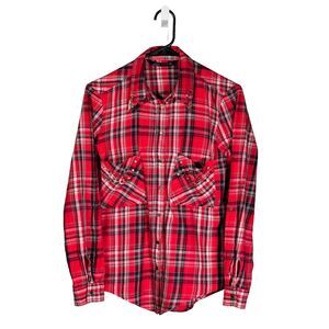 Zara Women's Shirt Button Up Red Plaid Studded Rhinestone Y2K Punk Blouse Top S